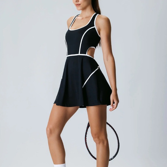 Berlook Dresses & Skirts - Berlook Activewear Black Contrast Cutout Tennis Dress